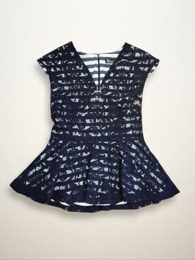 7th Avenue Navy Lace Peplum V‑Neck & Flared Hem Tunic – Size Small